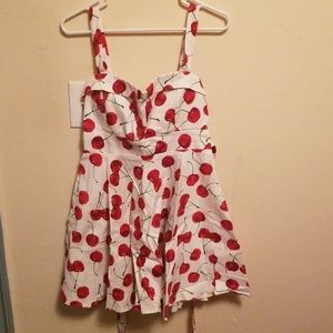 White cherry pinup dress sz L pinup rockabilly